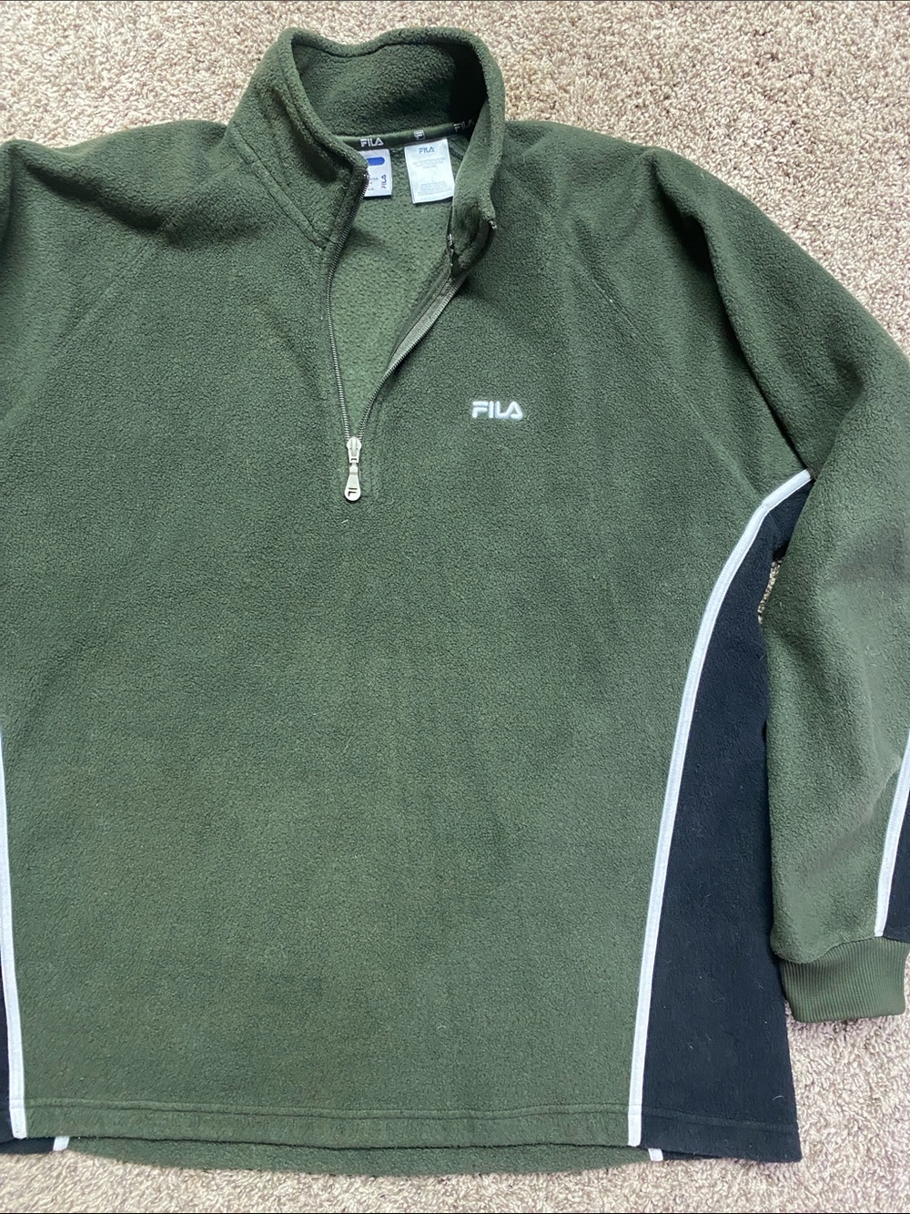 Vtg Fila Olive Green and Black Quarter-Zip Fleece Pullover Men’s Size Large 1515